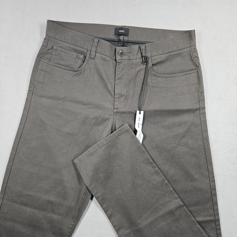 Vince Pants Mens 32 Green Soho Trousers Slim Fit Stretch Cotton Chino 5 Pocket